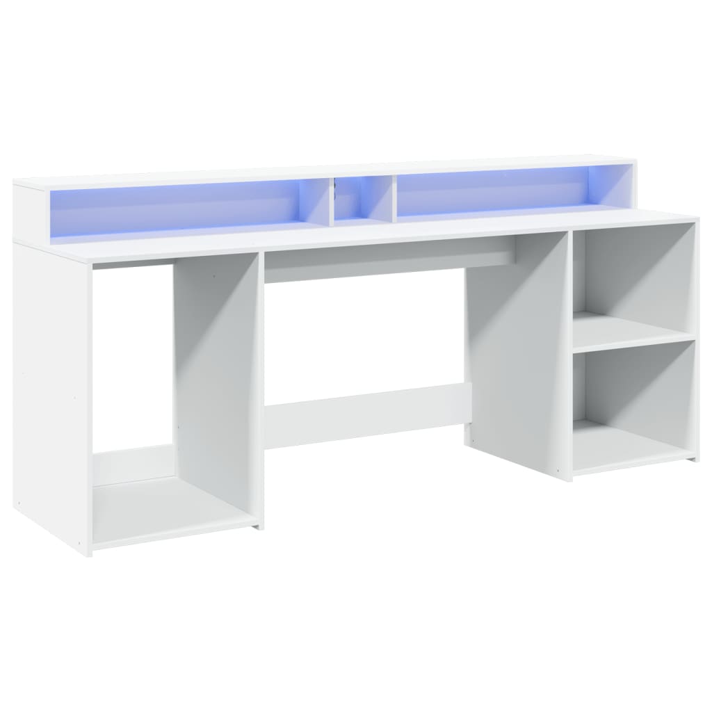 White Engineered Wood Desk with LED Lights - 200x55x91 cm