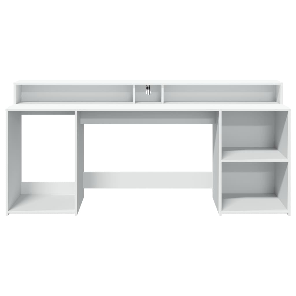 White Engineered Wood Desk with LED Lights - 200x55x91 cm