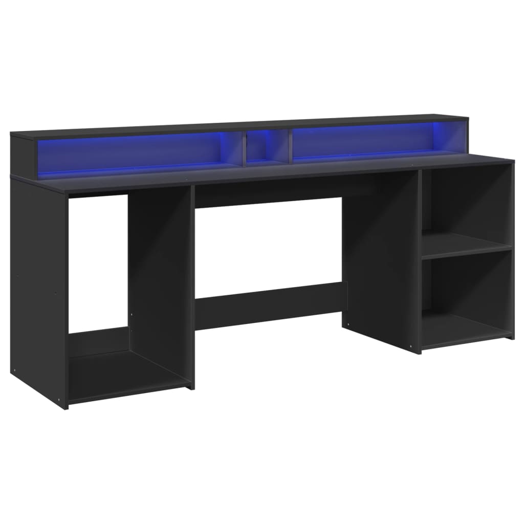 Black Engineered Wood Desk with LED Lights, 200x55x91 cm