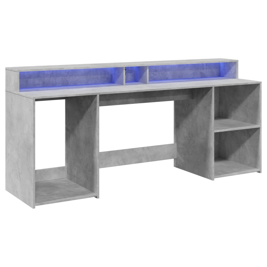 Concrete Grey Desk with LED Lights, 200x55x91 cm, Engineered Wood