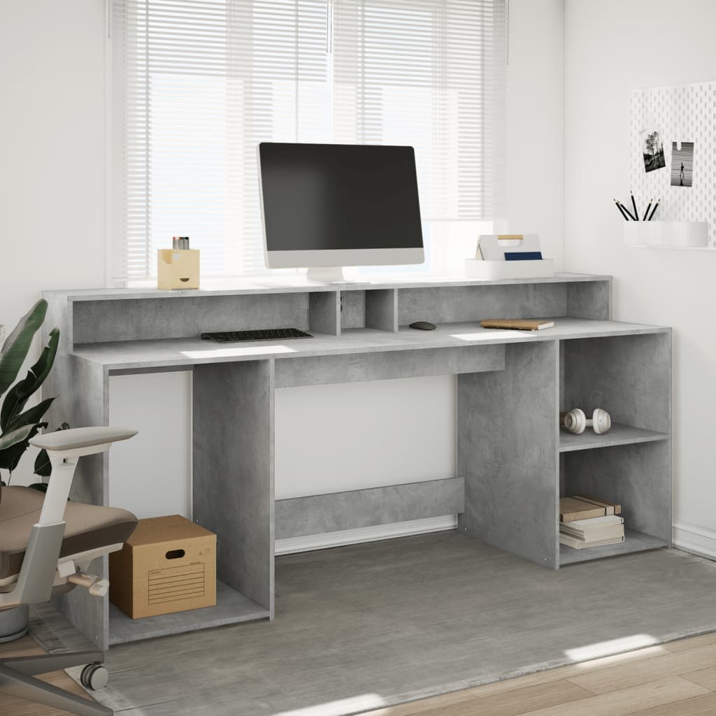 Concrete Grey Desk with LED Lights, 200x55x91 cm, Engineered Wood