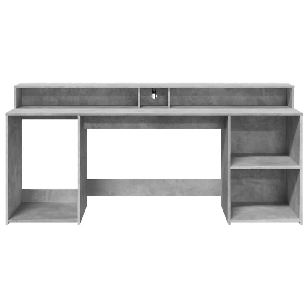 Concrete Grey Desk with LED Lights, 200x55x91 cm, Engineered Wood