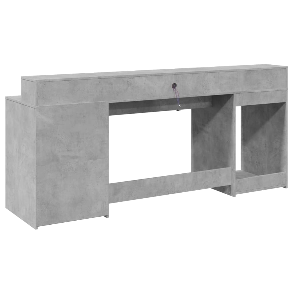 Concrete Grey Desk with LED Lights, 200x55x91 cm, Engineered Wood