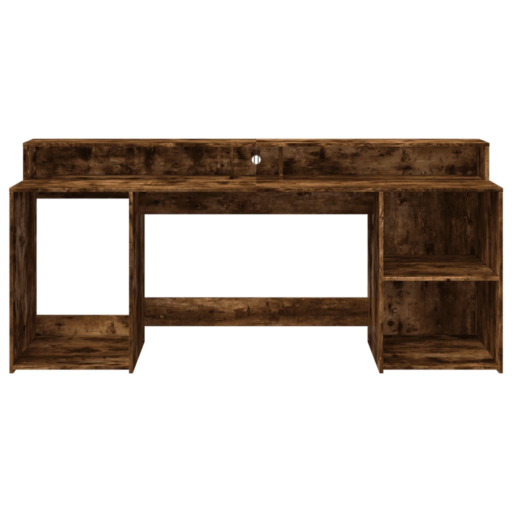 Smoked Oak Engineered Wood Desk with LED Lights, 200x55x91 cm