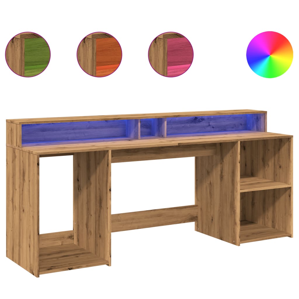 Artisian Oak LED Desk 200x55x91 cm - Engineered Wood