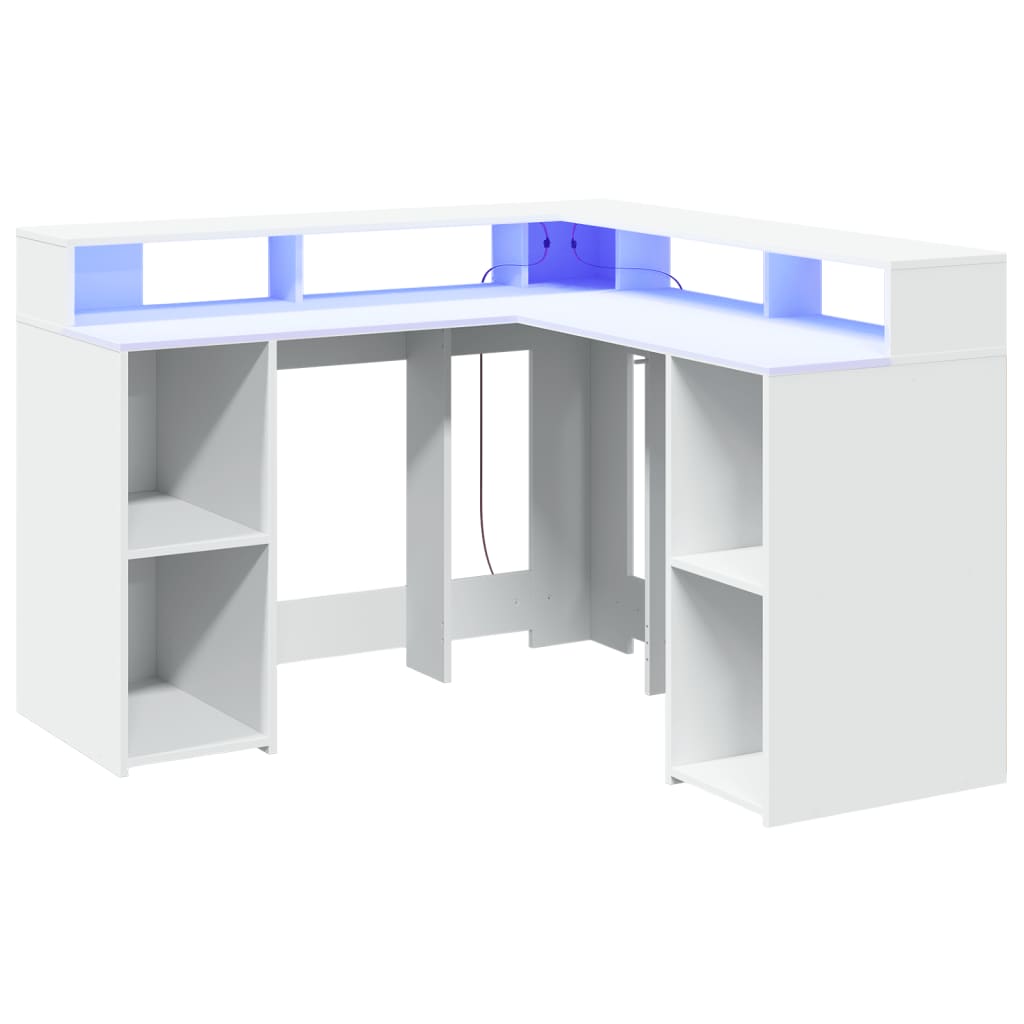 White Engineered Wood Desk with LED Lights, 130x130x91 cm
