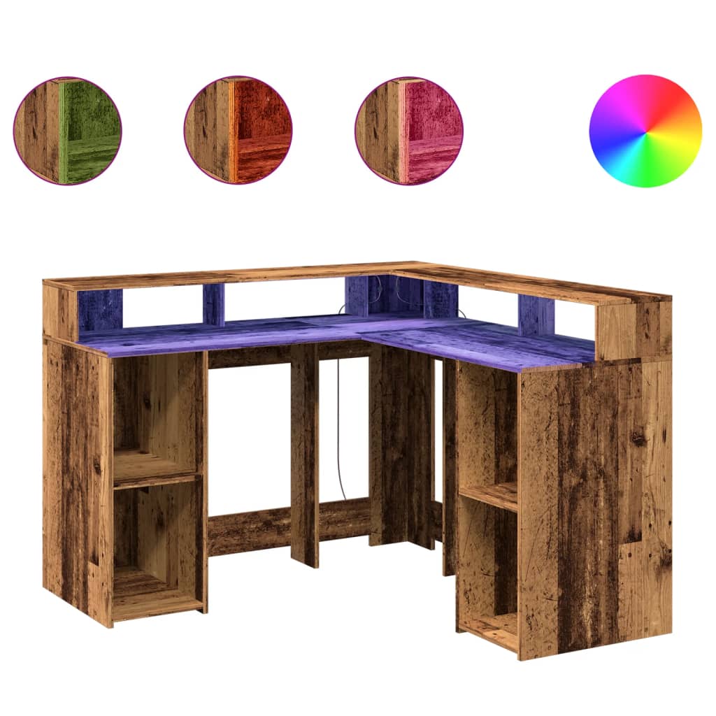 Vintage LED Desk 130cm - Old Wood Finish, Engineered Wood