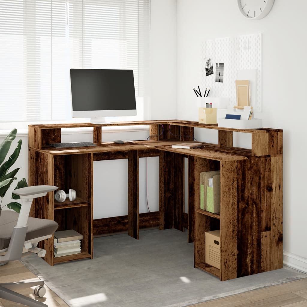 Vintage LED Desk 130cm - Old Wood Finish, Engineered Wood