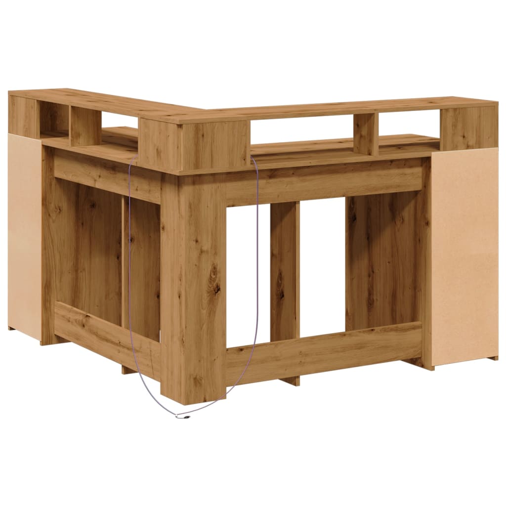 LED-Lit Artisan Oak Desk, 130x130x91 cm, Engineered Wood