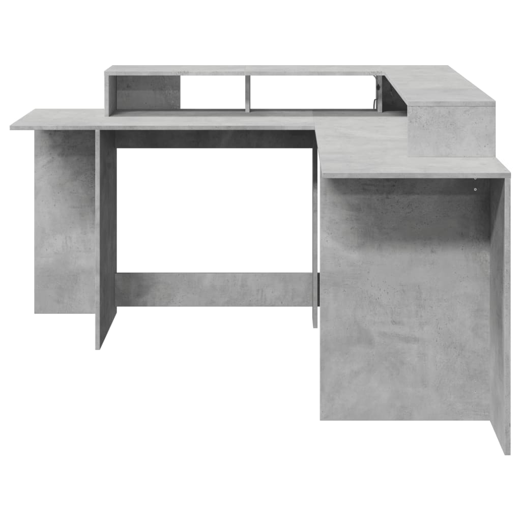 Concrete Grey Engineered Wood Desk with LED Lights, 152x152x91 cm
