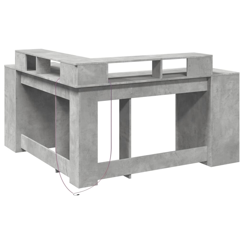 Concrete Grey Engineered Wood Desk with LED Lights, 152x152x91 cm