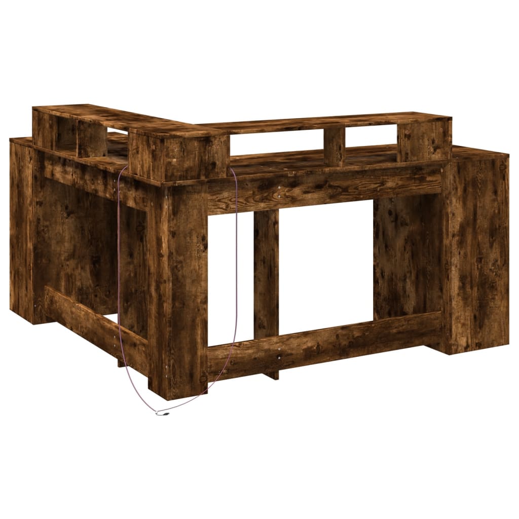 Smoked Oak Engineered Wood Desk with LED Lights, 152x152x91 cm