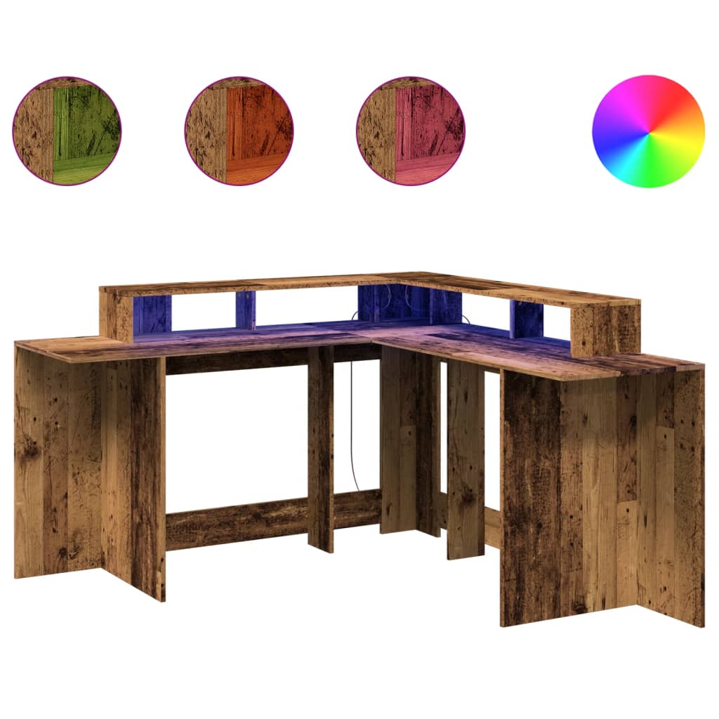 Engineered Wood Desk with LED Lights 152x152x91 cm - Rustic Charm