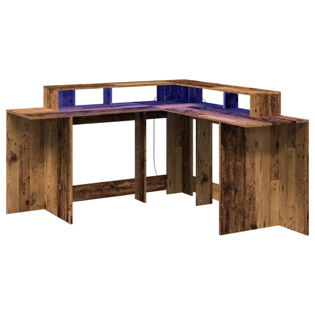 Engineered Wood Desk with LED Lights 152x152x91 cm - Rustic Charm