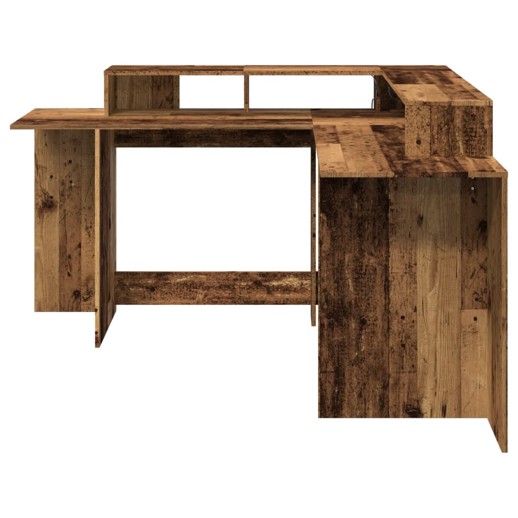 Engineered Wood Desk with LED Lights 152x152x91 cm - Rustic Charm
