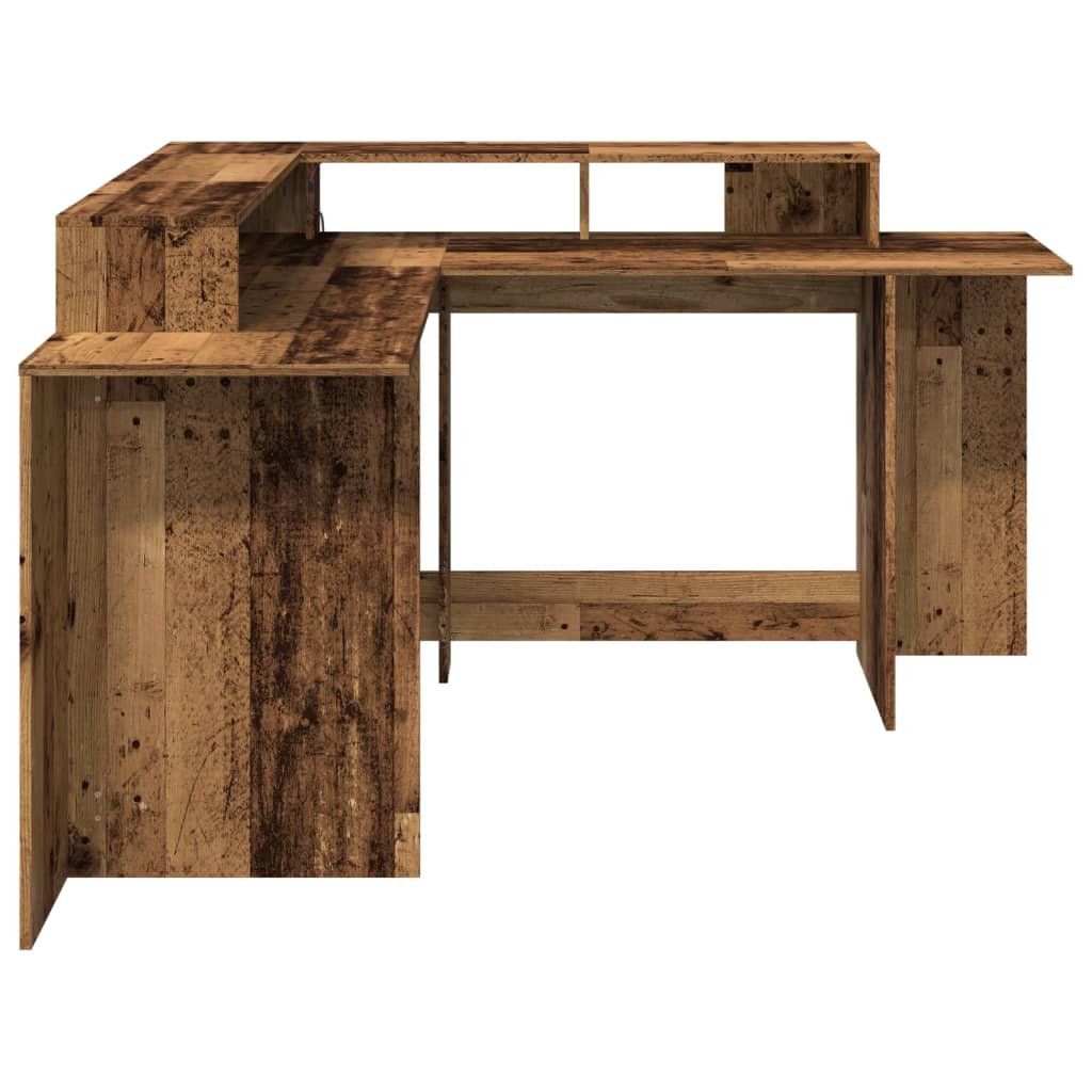Engineered Wood Desk with LED Lights 152x152x91 cm - Rustic Charm