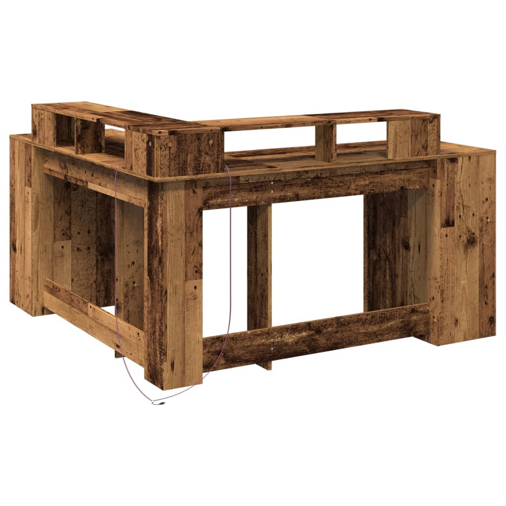 Engineered Wood Desk with LED Lights 152x152x91 cm - Rustic Charm