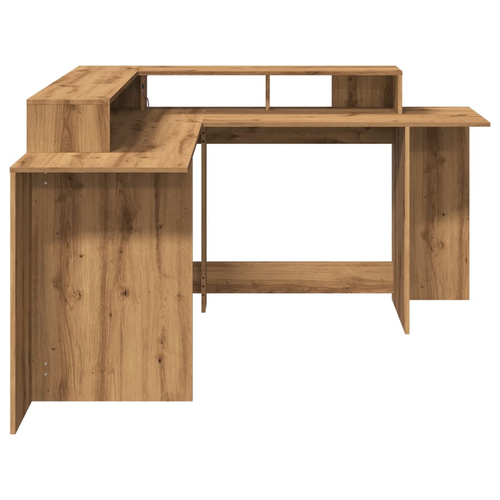 Artisan Oak Desk with LED Lights, 152x152x91 cm, Engineered Wood