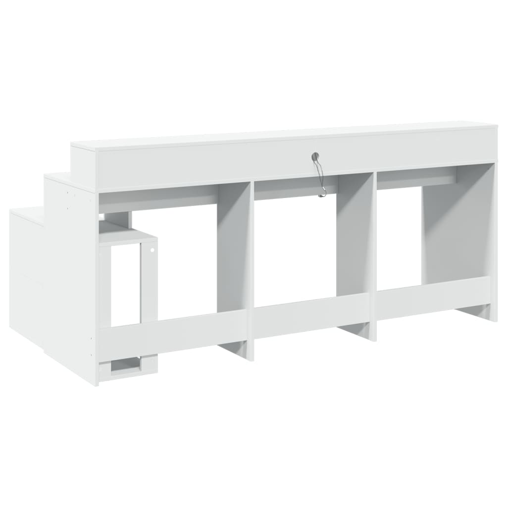 White Engineered Wood Desk with LED Lights - 200x104x91 cm