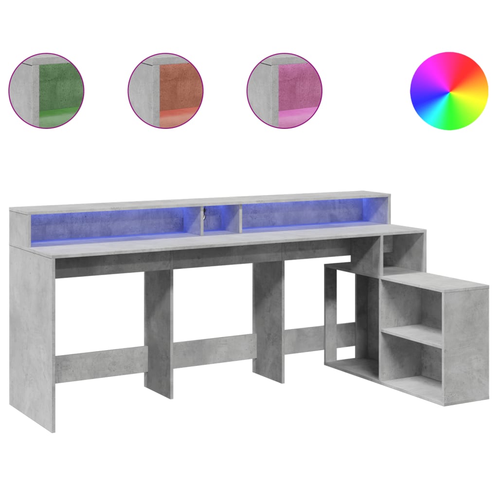 Concrete Grey Engineered Wood Desk with LED Lights 200x104x91 cm