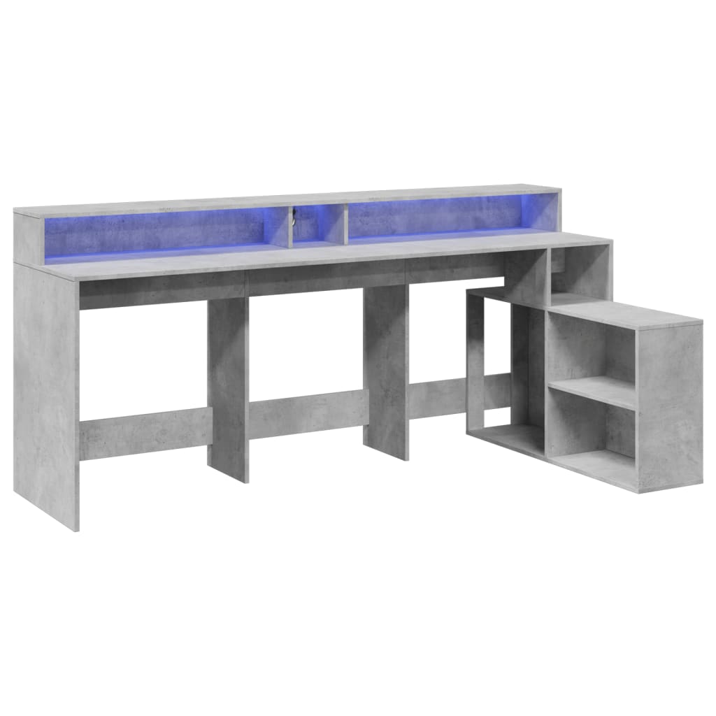 Concrete Grey Engineered Wood Desk with LED Lights 200x104x91 cm