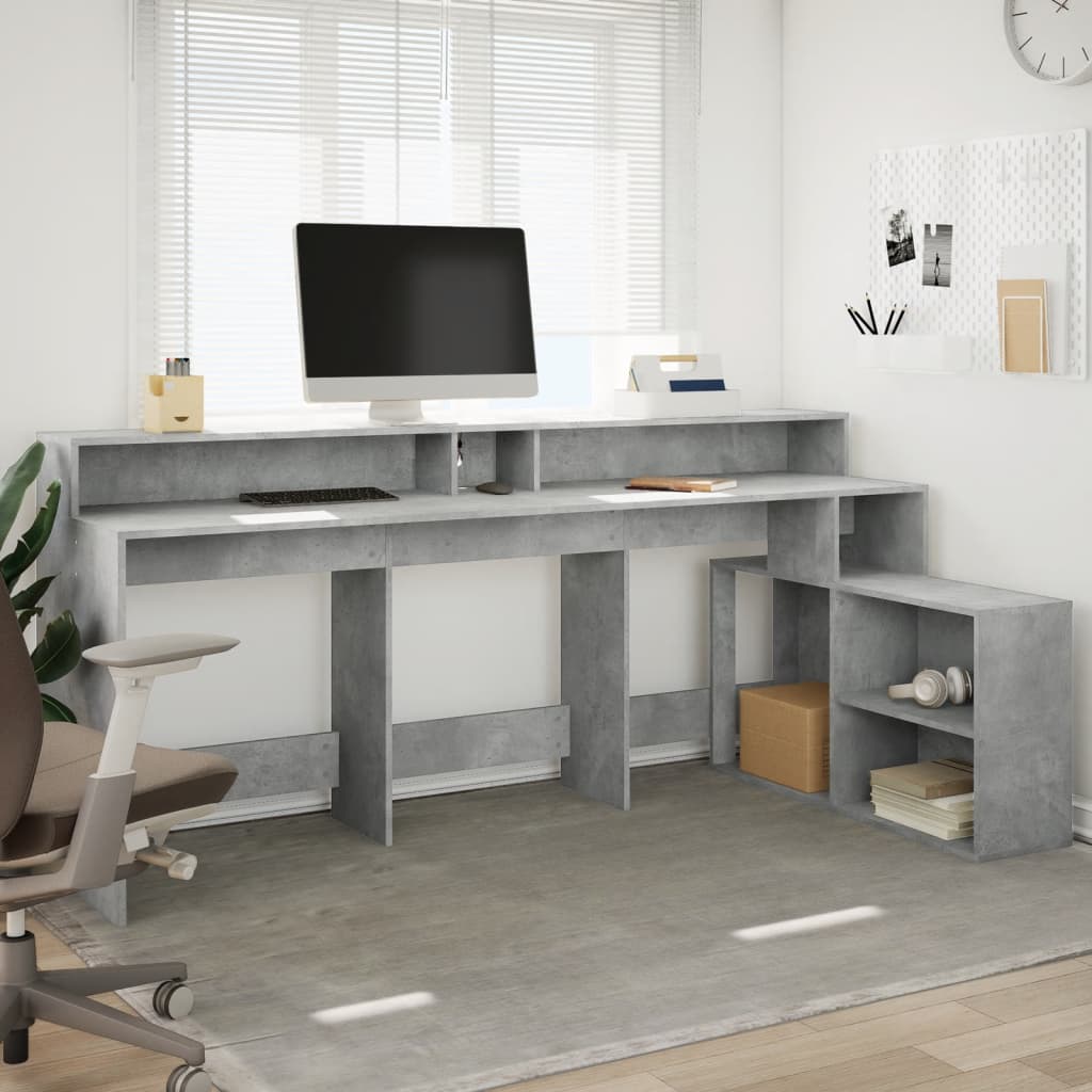 Concrete Grey Engineered Wood Desk with LED Lights 200x104x91 cm