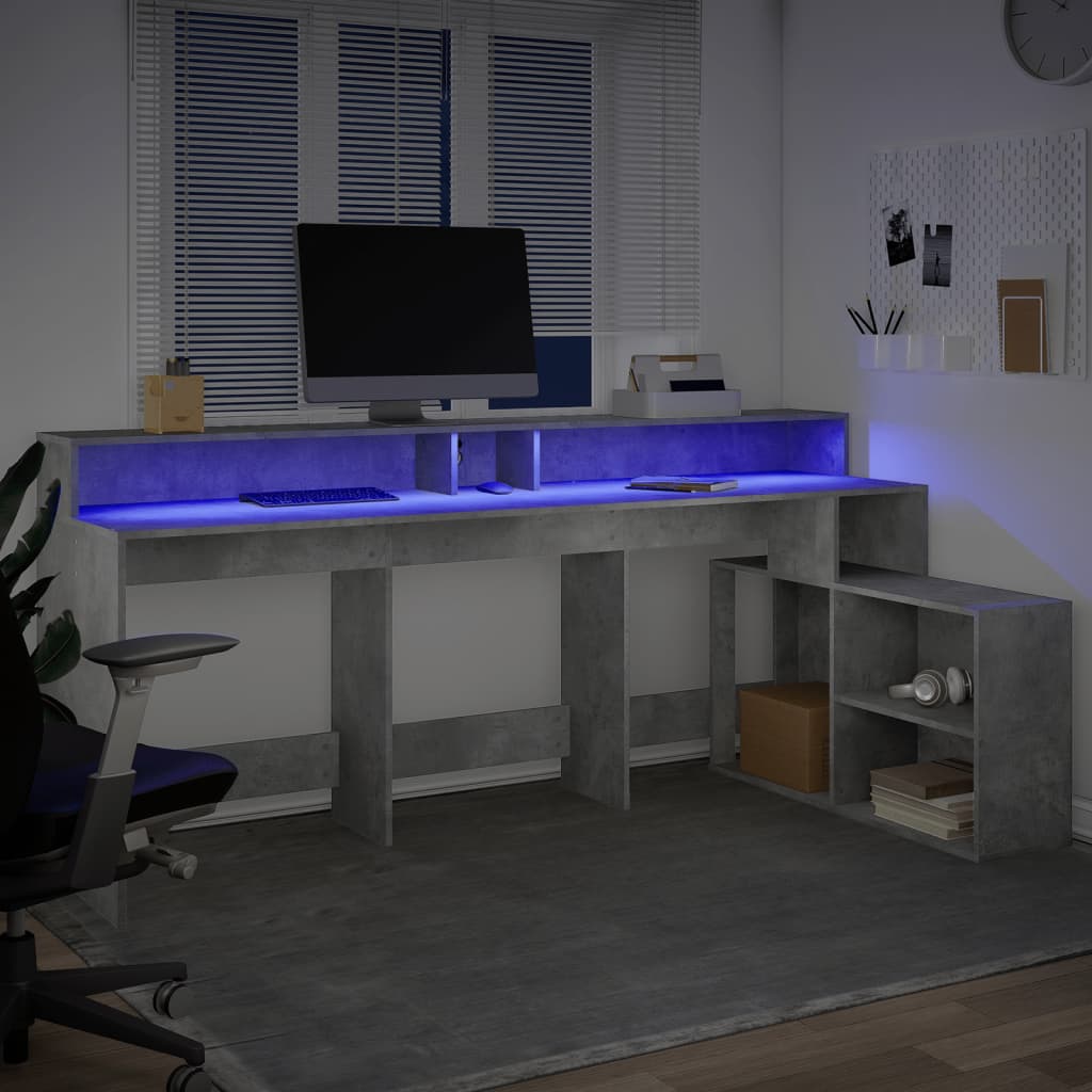 Concrete Grey Engineered Wood Desk with LED Lights 200x104x91 cm