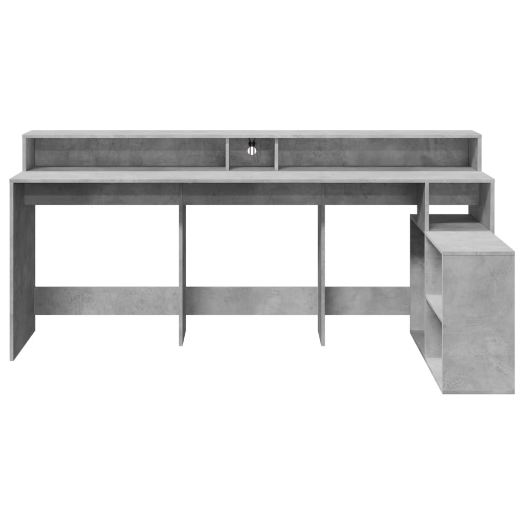 Concrete Grey Engineered Wood Desk with LED Lights 200x104x91 cm