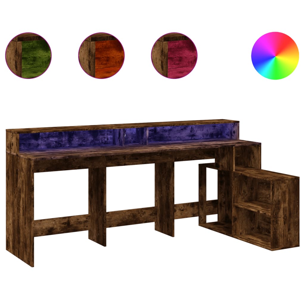 Smoked Oak Desk with LED Lights 200x104x91 cm Engineered Wood