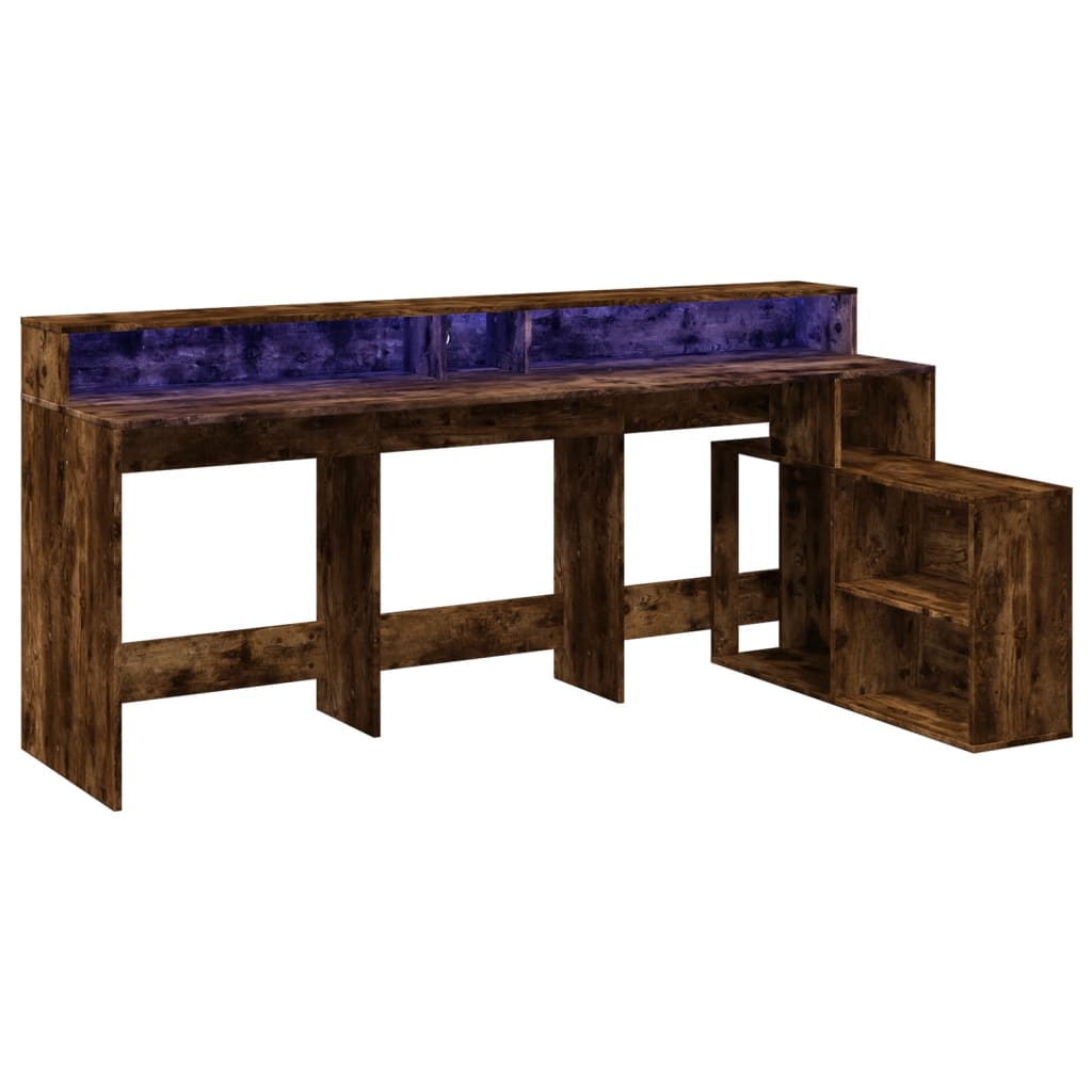 Smoked Oak Desk with LED Lights 200x104x91 cm Engineered Wood