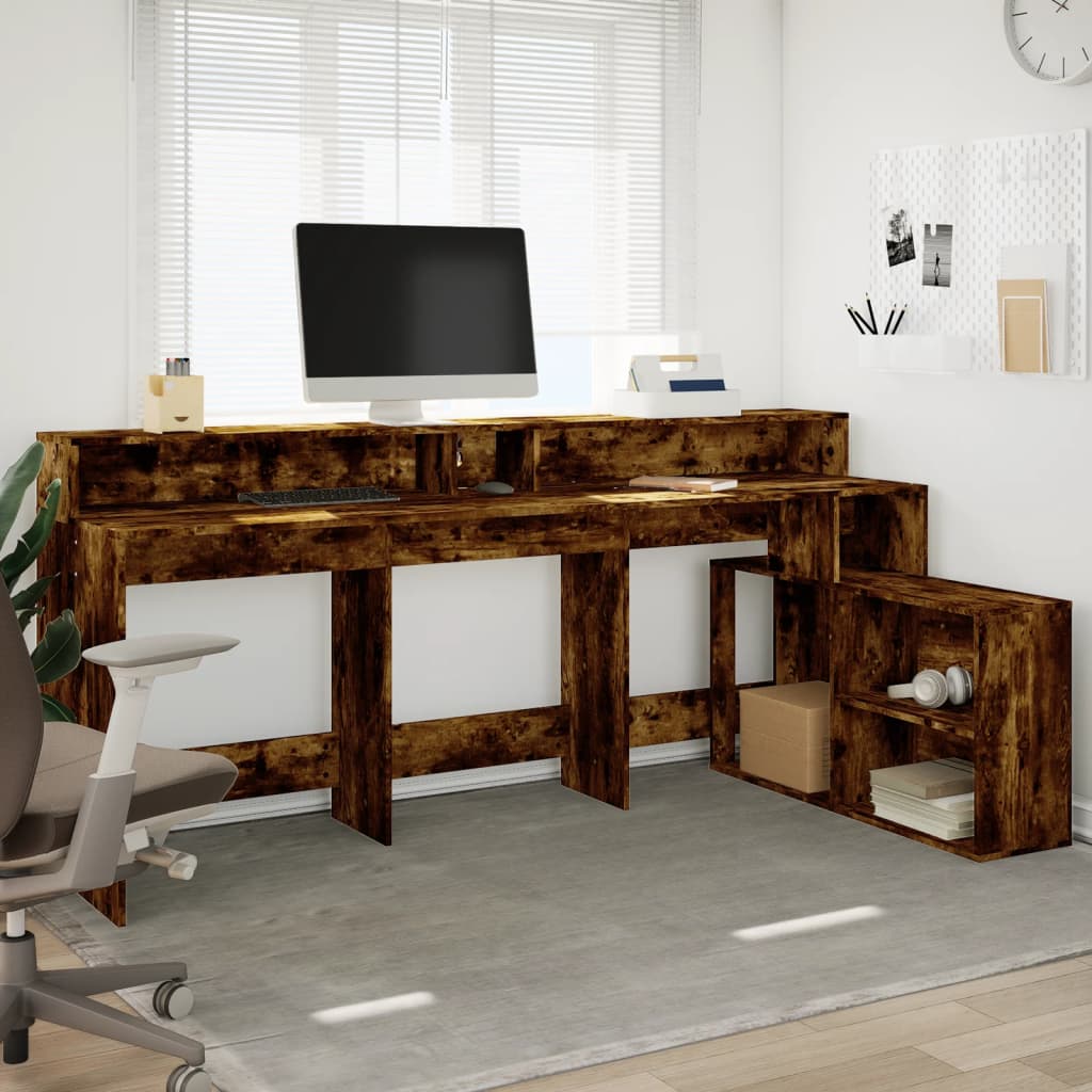 Smoked Oak Desk with LED Lights 200x104x91 cm Engineered Wood