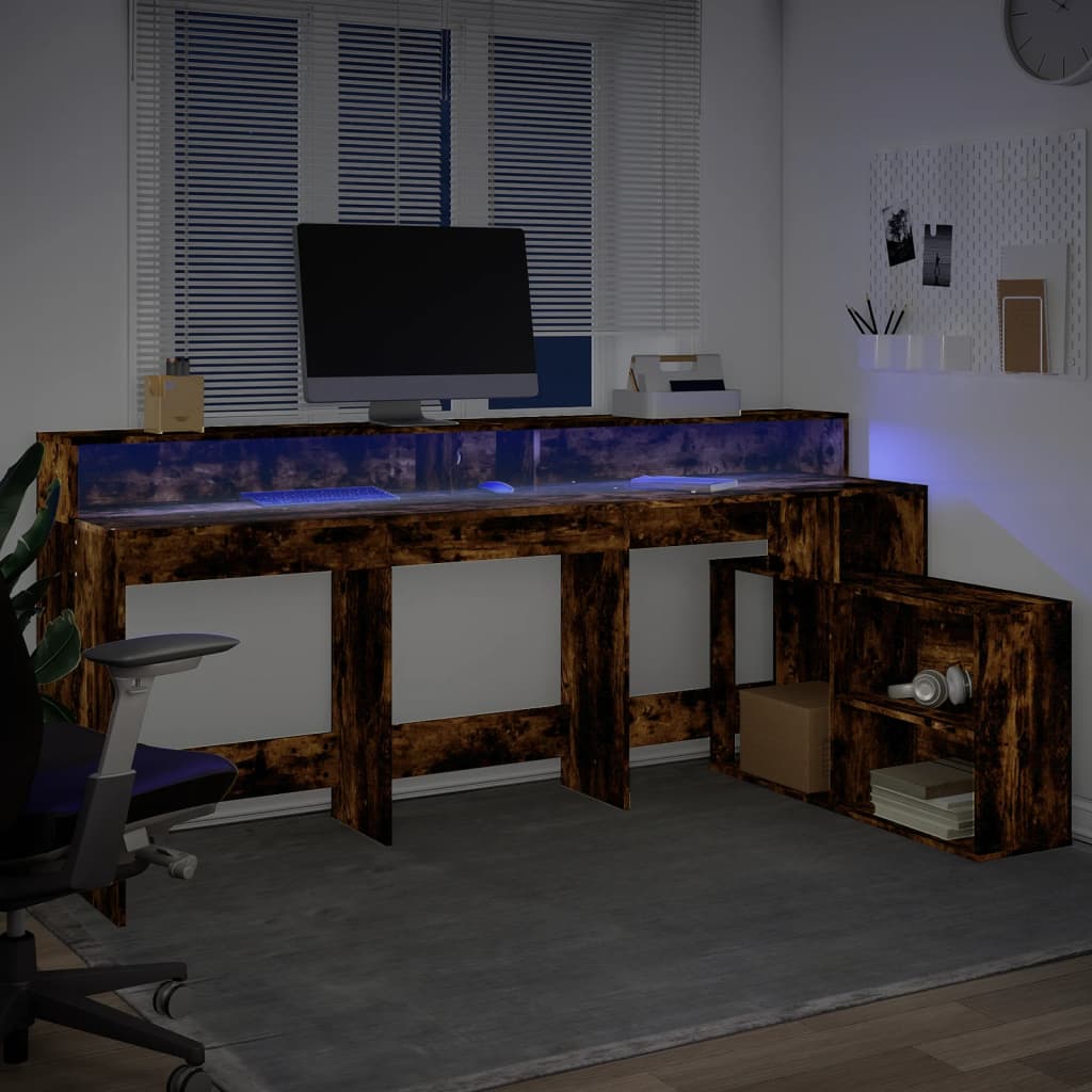 Smoked Oak Desk with LED Lights 200x104x91 cm Engineered Wood