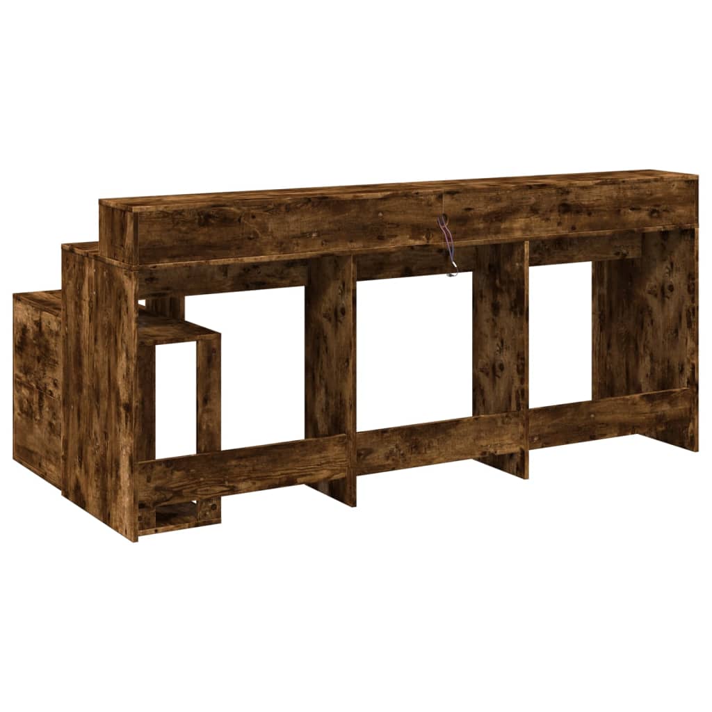 Smoked Oak Desk with LED Lights 200x104x91 cm Engineered Wood
