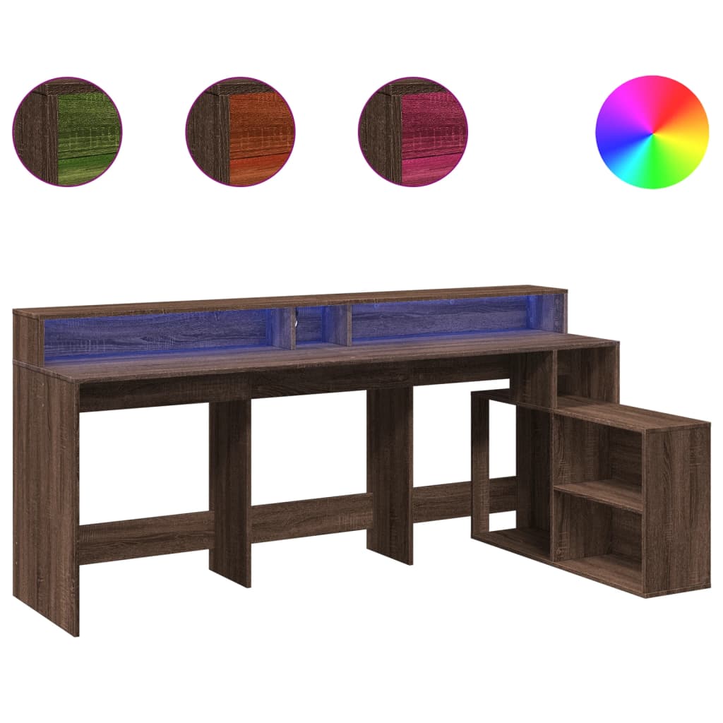 Brown Oak Desk w/ LED Lights, Engineered Wood, 200x104x91 cm