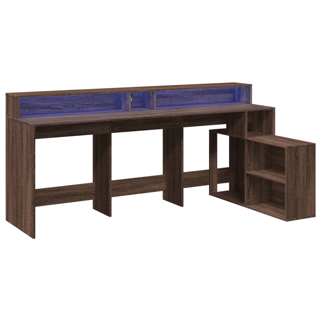 Brown Oak Desk w/ LED Lights, Engineered Wood, 200x104x91 cm