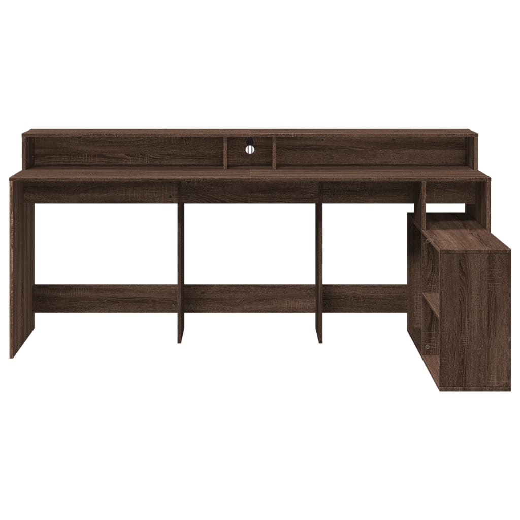 Brown Oak Desk w/ LED Lights, Engineered Wood, 200x104x91 cm