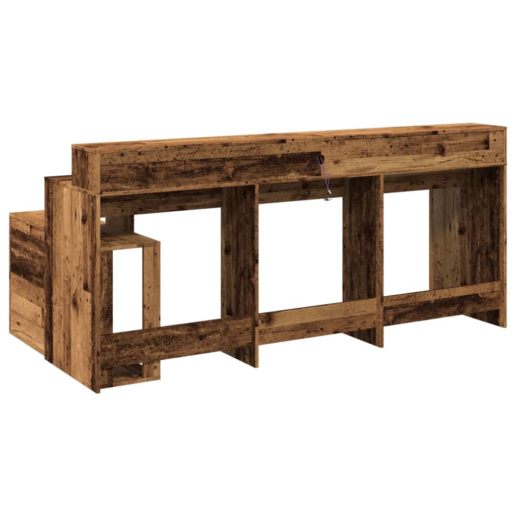 Rustic Engineered Wood Desk with LED Lights, 200x104x91 cm