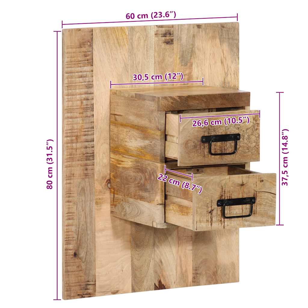 Solid Mango Wood Bedside Cabinet 60x32x80 cm - Rustic Charm