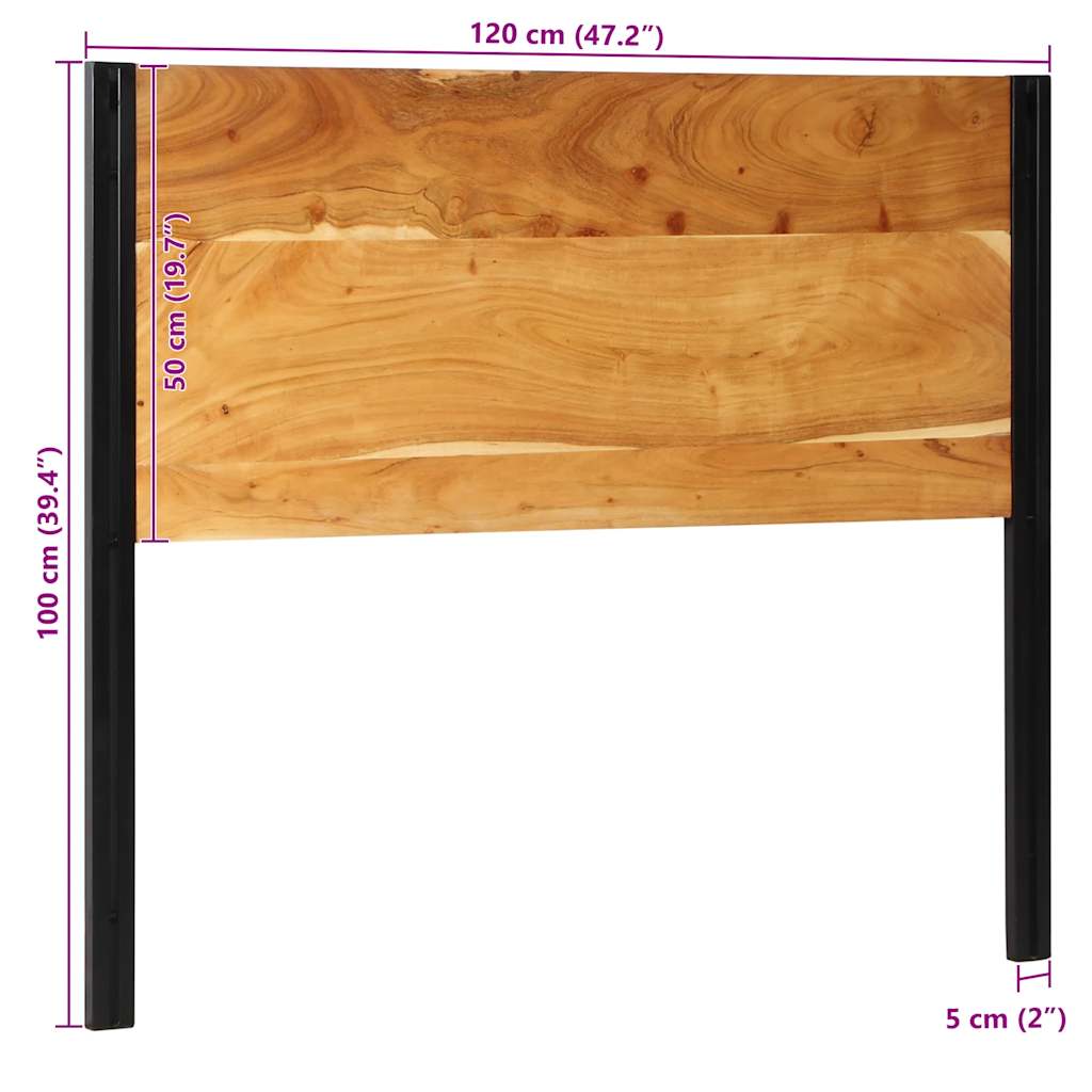 Solid Acacia Wood & Iron Headboard 120 cm - Natural Finish