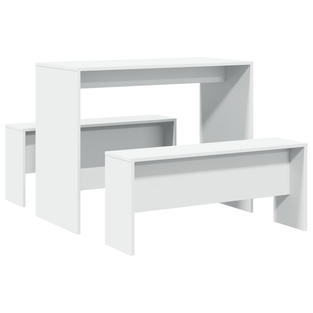 White 3-Piece Dining Set with Bench | Engineered Wood Furniture