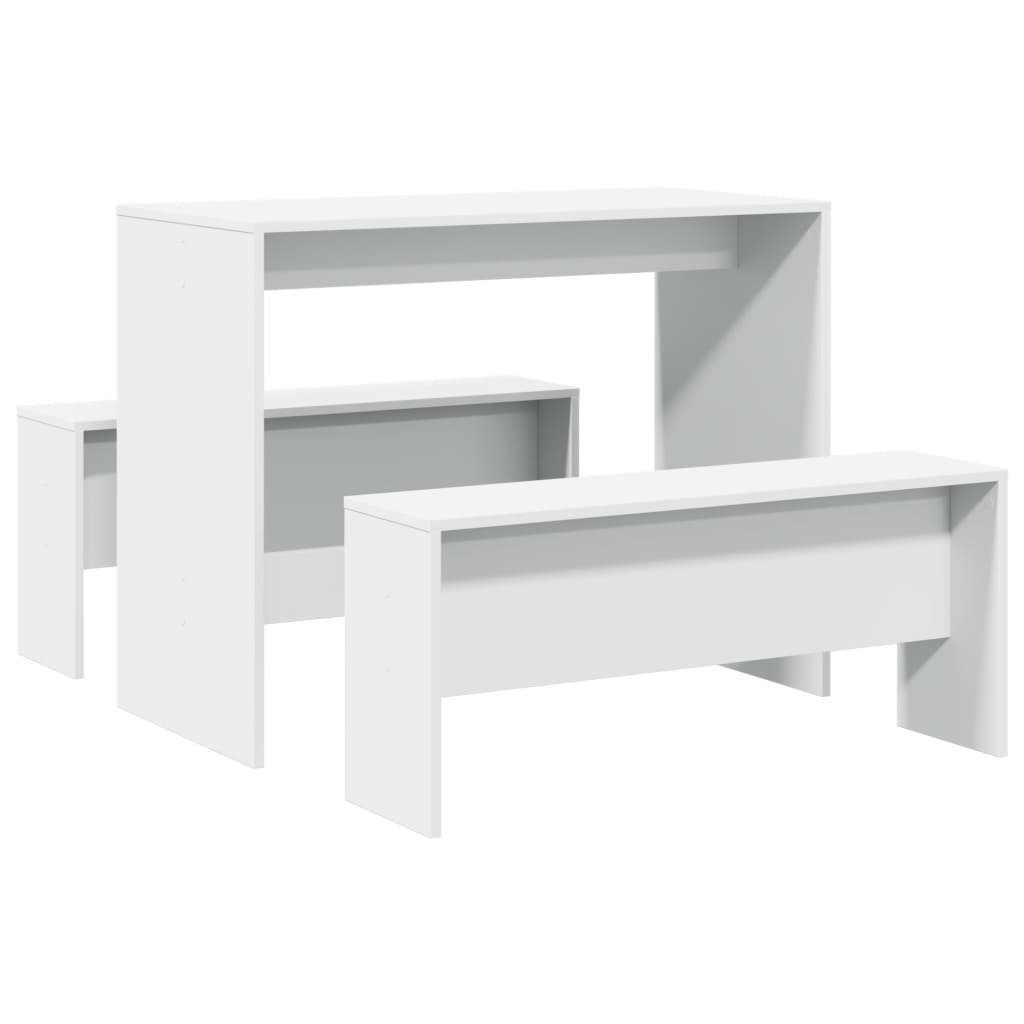 White 3-Piece Dining Set with Bench | Engineered Wood Furniture