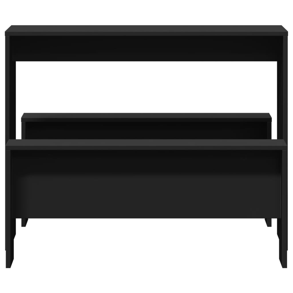 Black Engineered Wood 3-Piece Dining Table & Bench Set