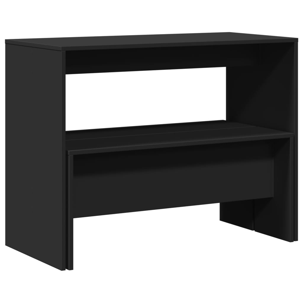 Black Engineered Wood 3-Piece Dining Table & Bench Set
