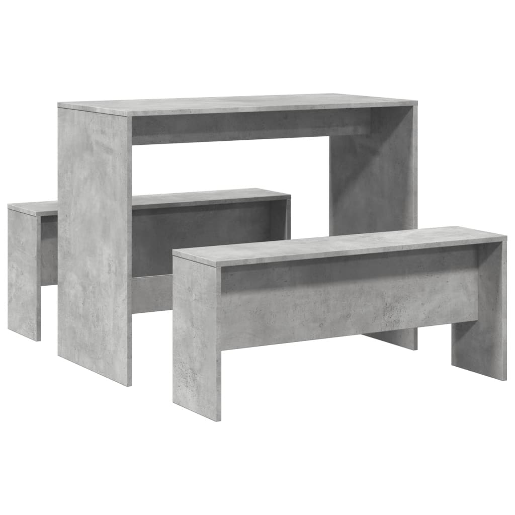 Modern Concrete Grey 3-Piece Dining Table & Bench Set