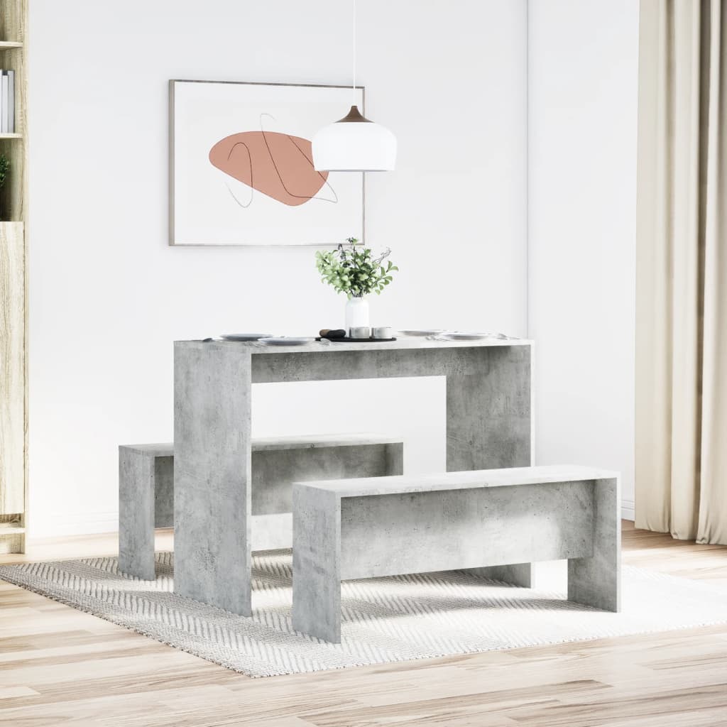 Modern Concrete Grey 3-Piece Dining Table & Bench Set