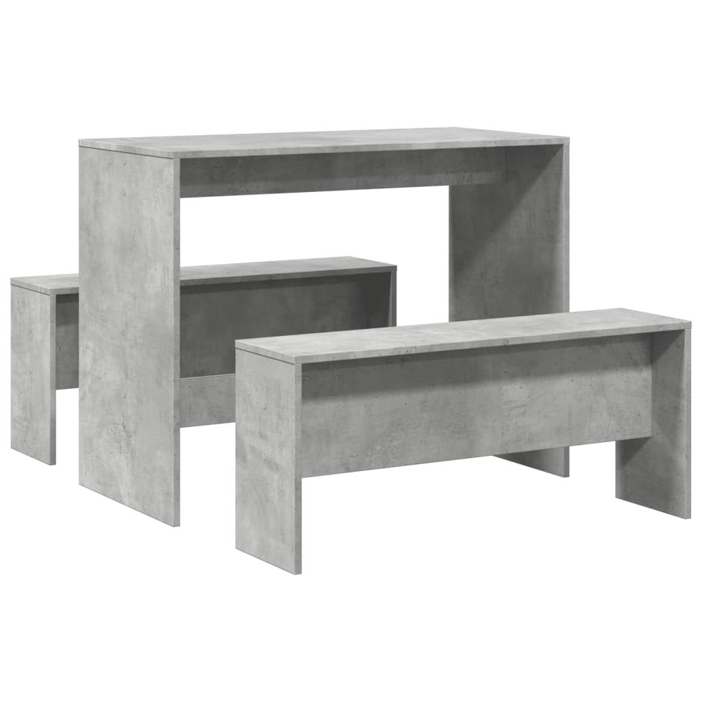 Modern Concrete Grey 3-Piece Dining Table & Bench Set