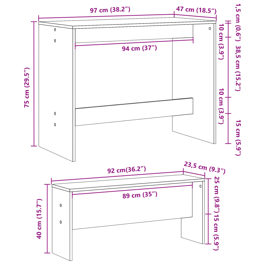 Modern Concrete Grey 3-Piece Dining Table & Bench Set