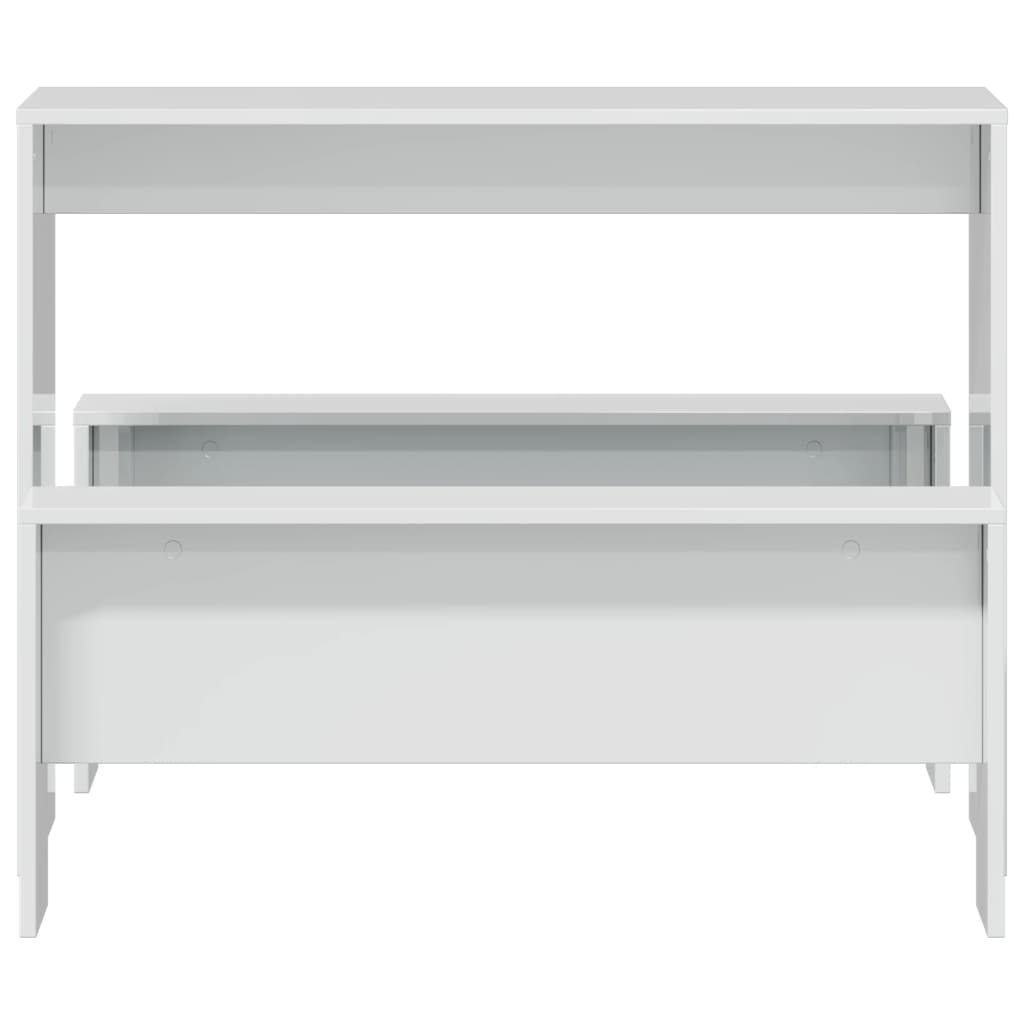 High Gloss White 3 Piece Dining Table & Bench Set - Engineered Wood