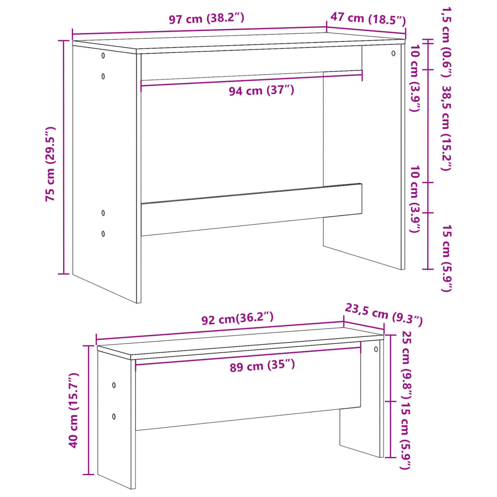 High Gloss White 3 Piece Dining Table & Bench Set - Engineered Wood