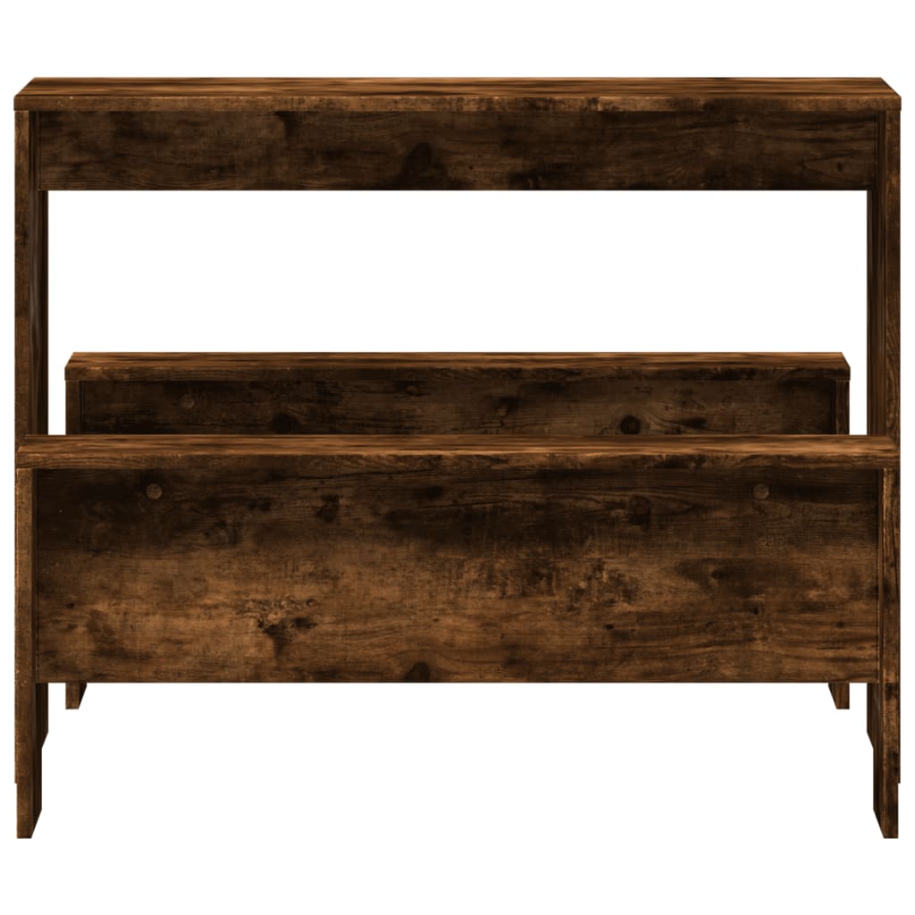 Smoked Oak 3-Piece Dining Set: Table & Benches, Engineered Wood
